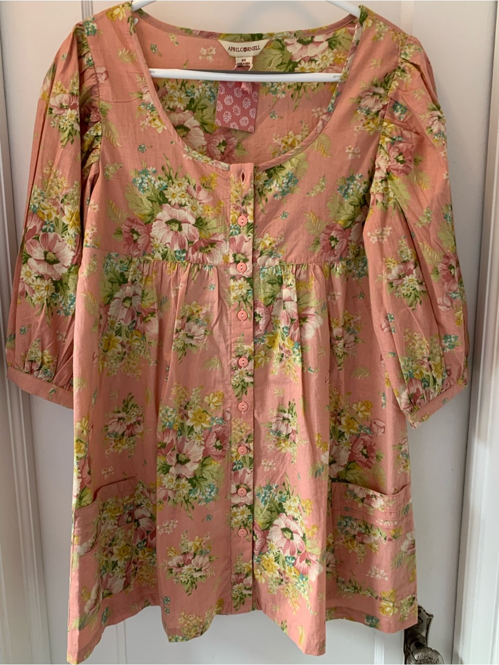 April Cornell Soft Rose Floral Tunic in Pink and Green